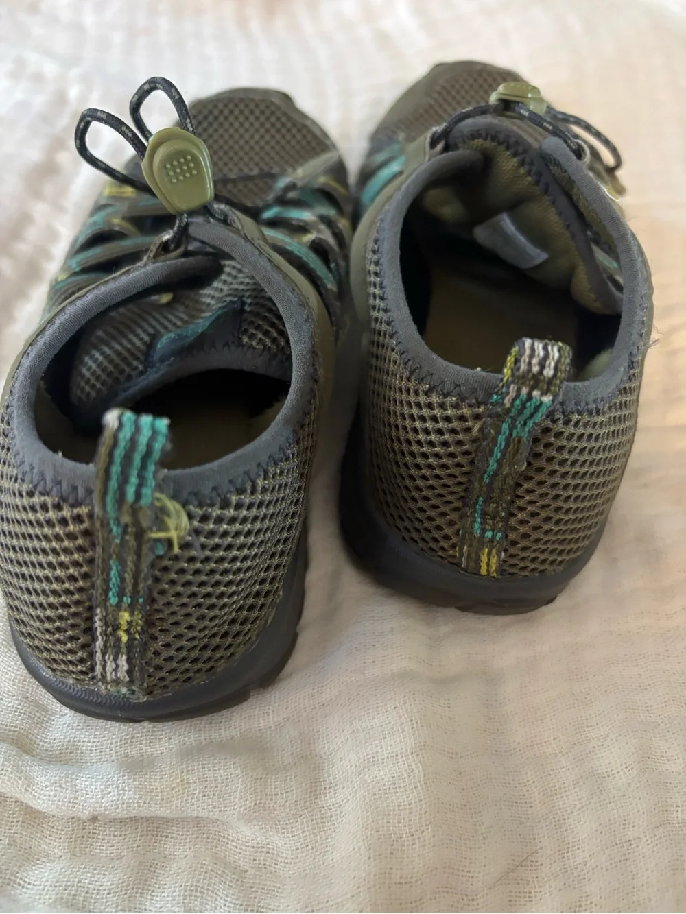 Chaco Kids' Outcross 2 sneakers, featuring a green and teal mesh size 3